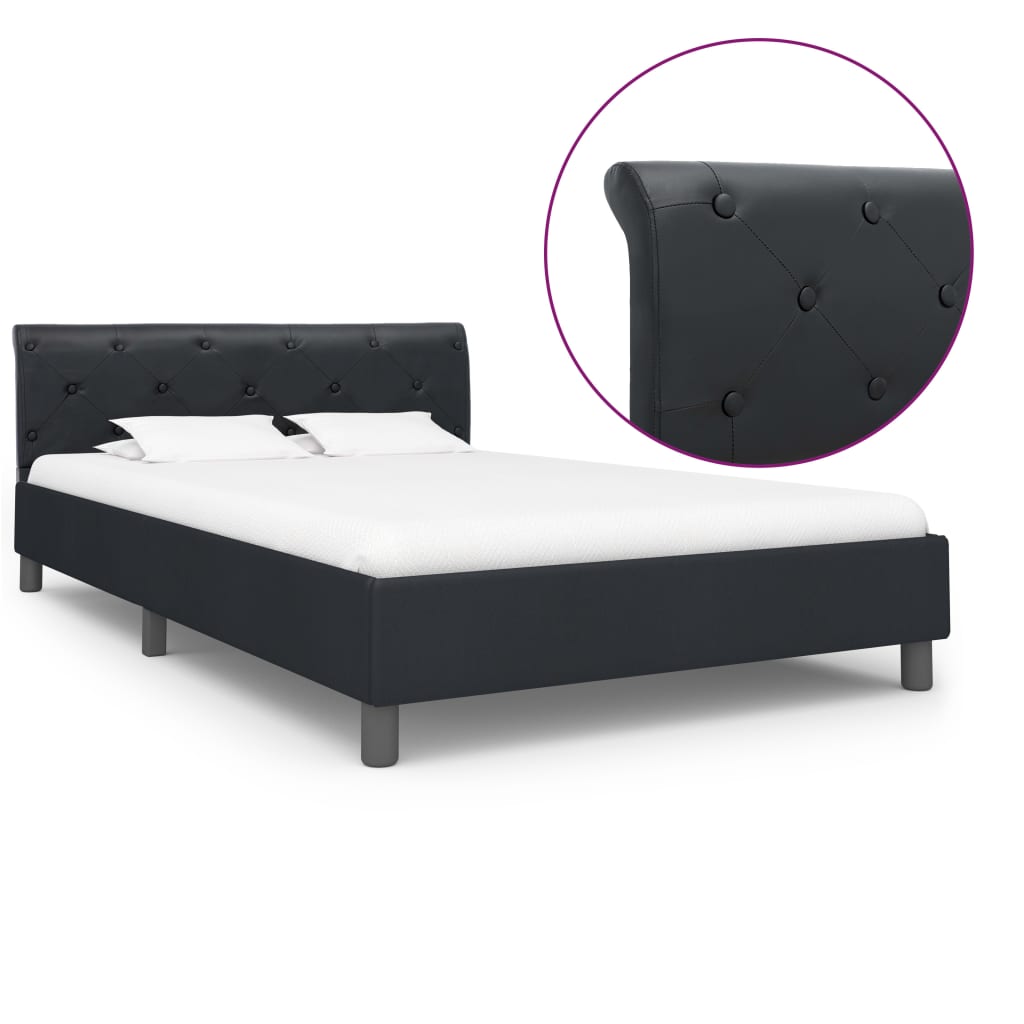 vidaXL Rama łóżka, czarna, sztuczna skóra, 140 x 200 cm