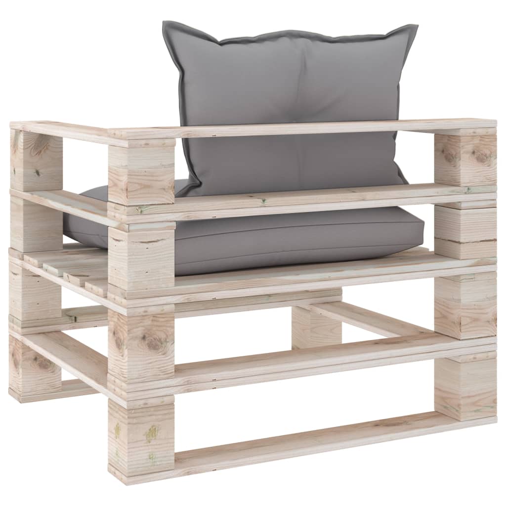 vidaXL Sofa ogrodowa z palet, z szarymi poduszkami, drewno sosnowe