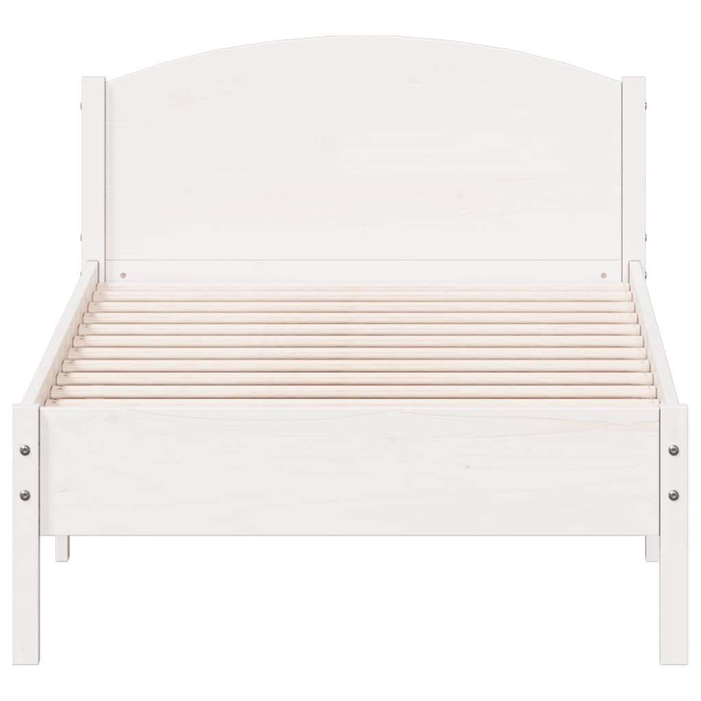 vidaXL Rama łóżka z wezgłowiem, biała, 90x200 cm, lite drewno sosnowe