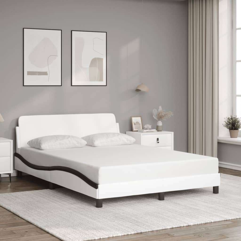 vidaXL Rama łóżka z wezgłowiem, biało-czarna 140x190 cm, ekoskóra
