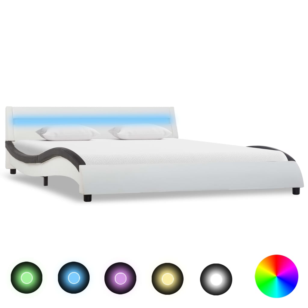 vidaXL Rama łóżka z LED, biało-czarna, sztuczna skóra, 160 x 200 cm