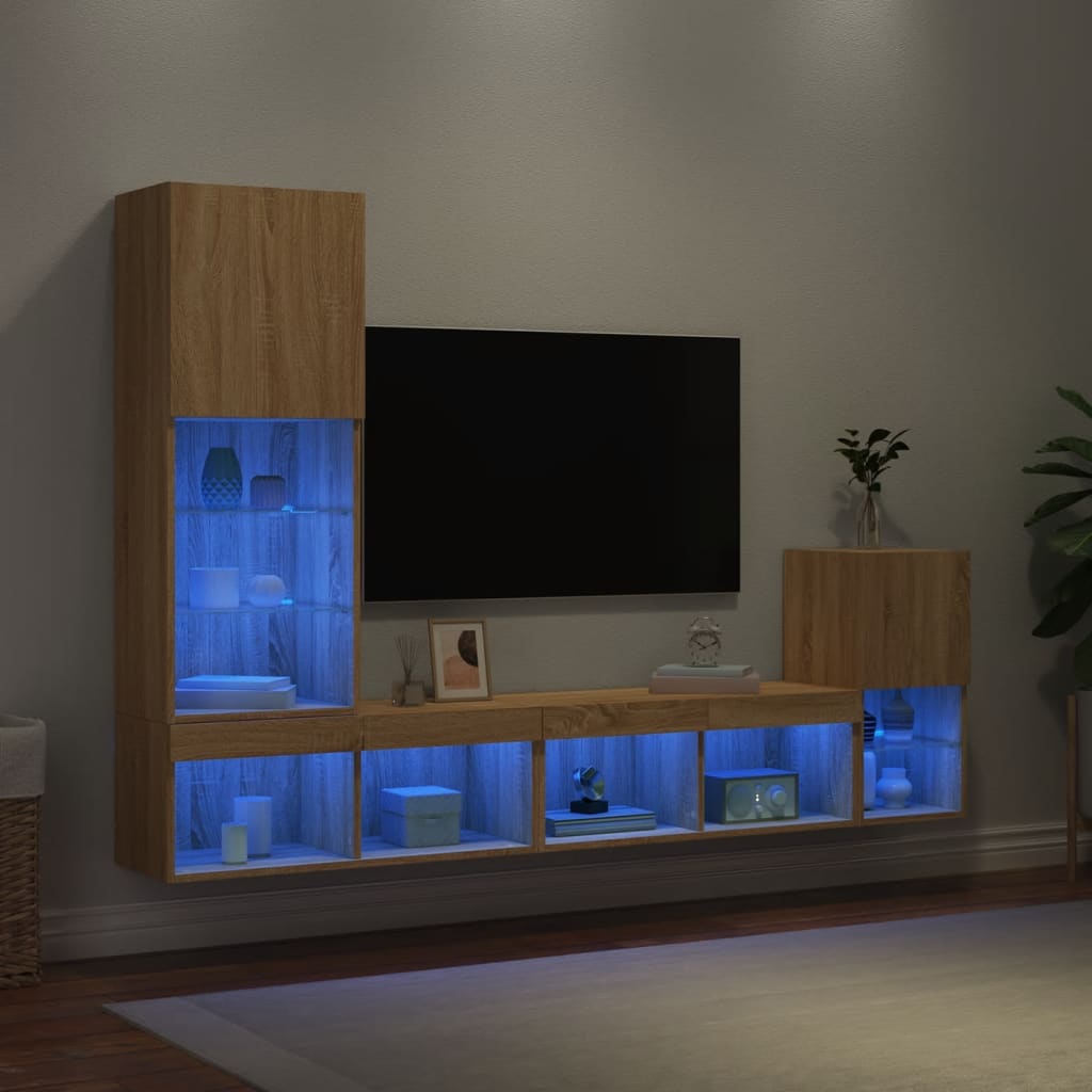 vidaXL 4-częściowy zestaw mebli TV z LED, dąb sonoma