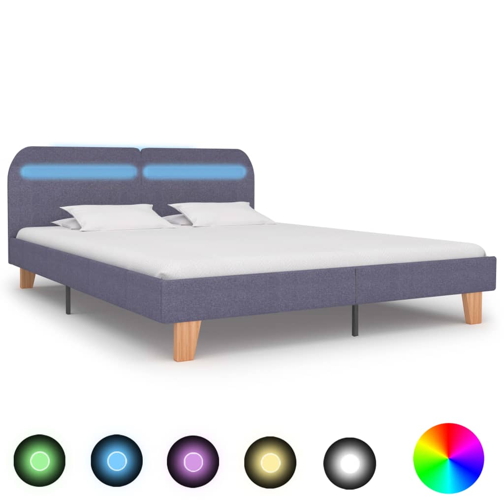 vidaXL Rama łóżka LED, jasnoszara, tkanina, 160 x 200 cm