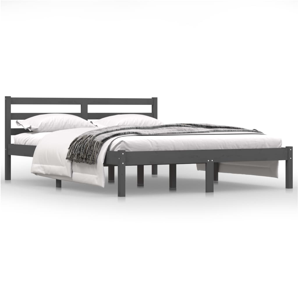 vidaXL Rama łóżka z litego drewna sosnowego, 140 x 190 cm, szara