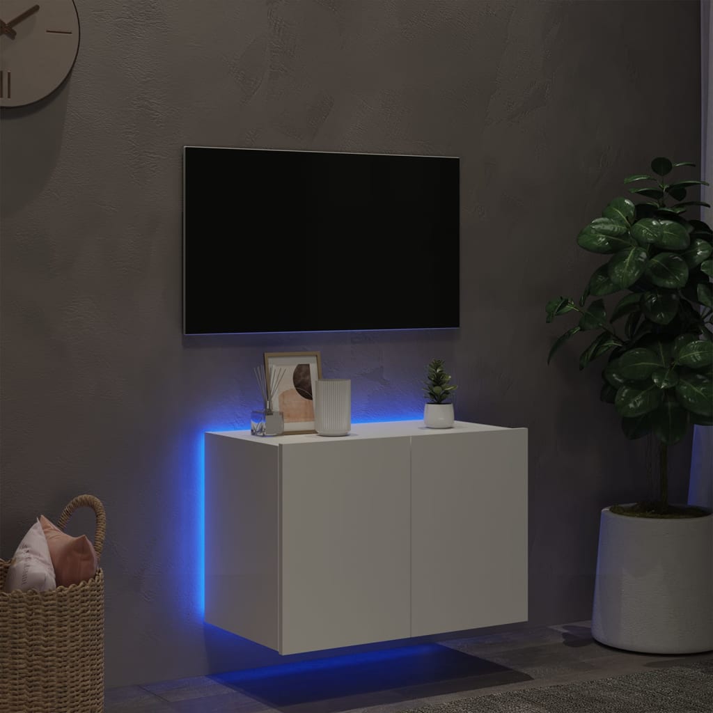 vidaXL Ścienna szafka TV z LED, biała, 60x35x41 cm
