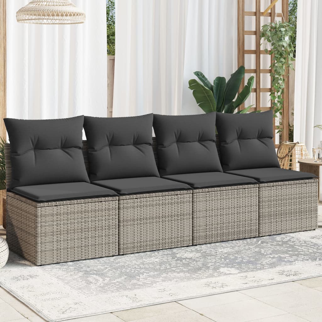 vidaXL Sofa ogrodowa z poduszkami, 4-osobowa, szara, polirattan