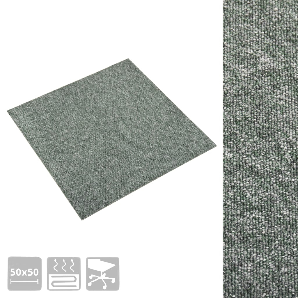 vidaXL Podłogowe płytki dywanowe, 20 szt., 5 m², 50x50 cm, zielone