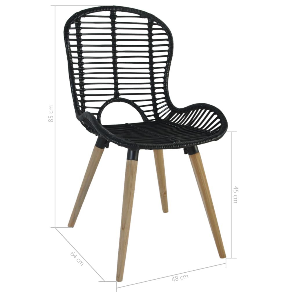 vidaXL Krzesła stołowe, 6 szt., czarne, naturalny rattan