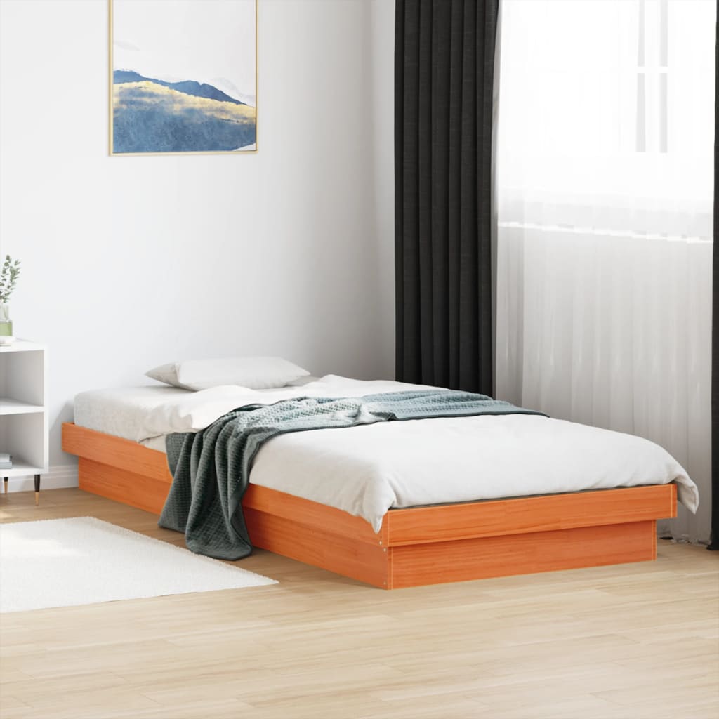 vidaXL Rama łóżka z LED, woskowy brąz, 90x190 cm, lite drewno sosnowe