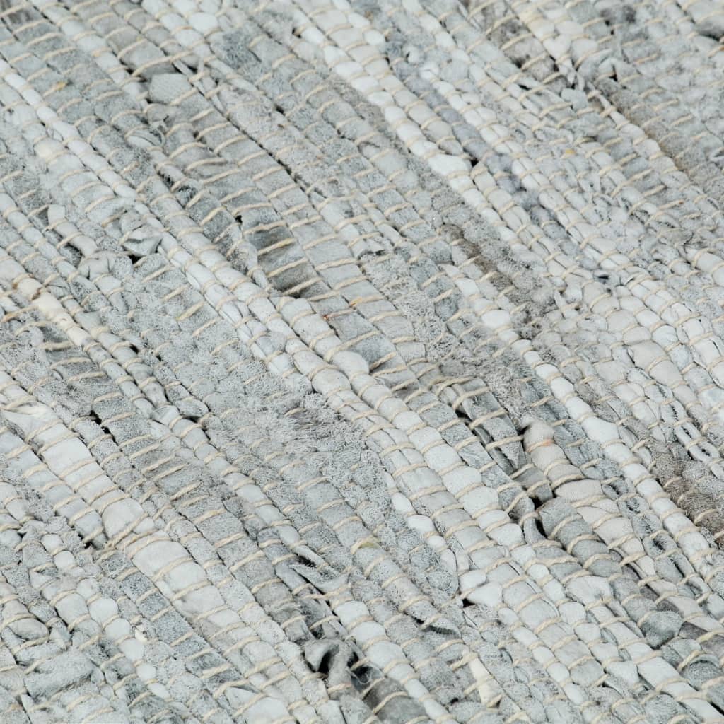 vidaXL Ręcznie tkany dywanik Chindi, skóra, 160x230 cm, jasnoszary