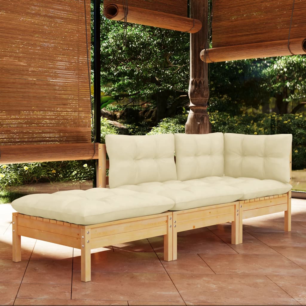 vidaXL 3-cz. zestaw wypoczynkowy do ogrodu, kremowe poduszki, sosnowy