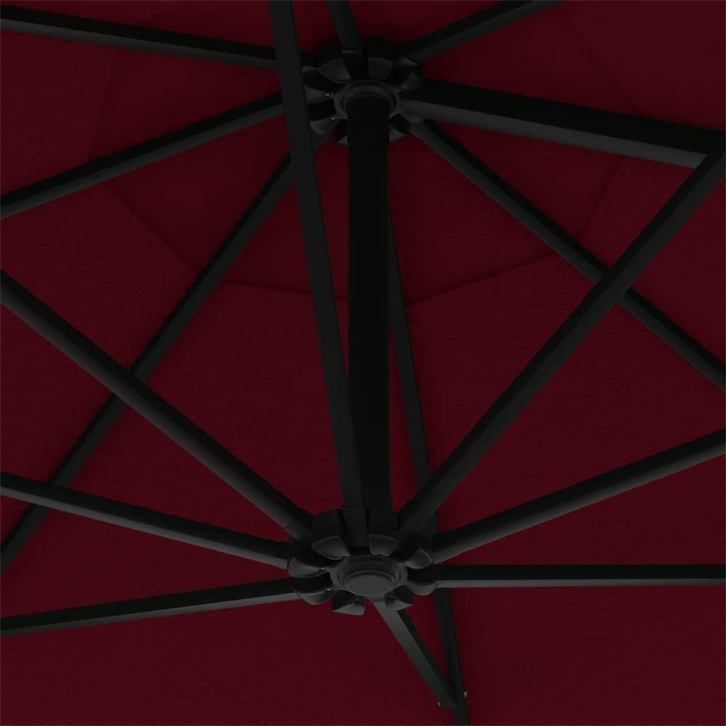 vidaXL Parasol ścienny z LED, na metalowym słupku, 300 cm, burgund