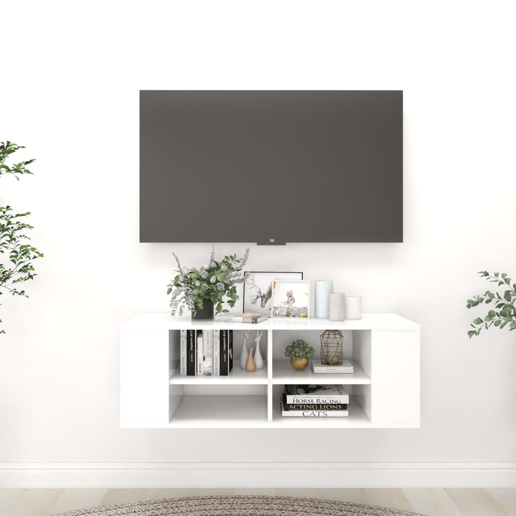 vidaXL Wisząca szafka TV, biała, 102x35x35 cm, materiał drewnopochodny
