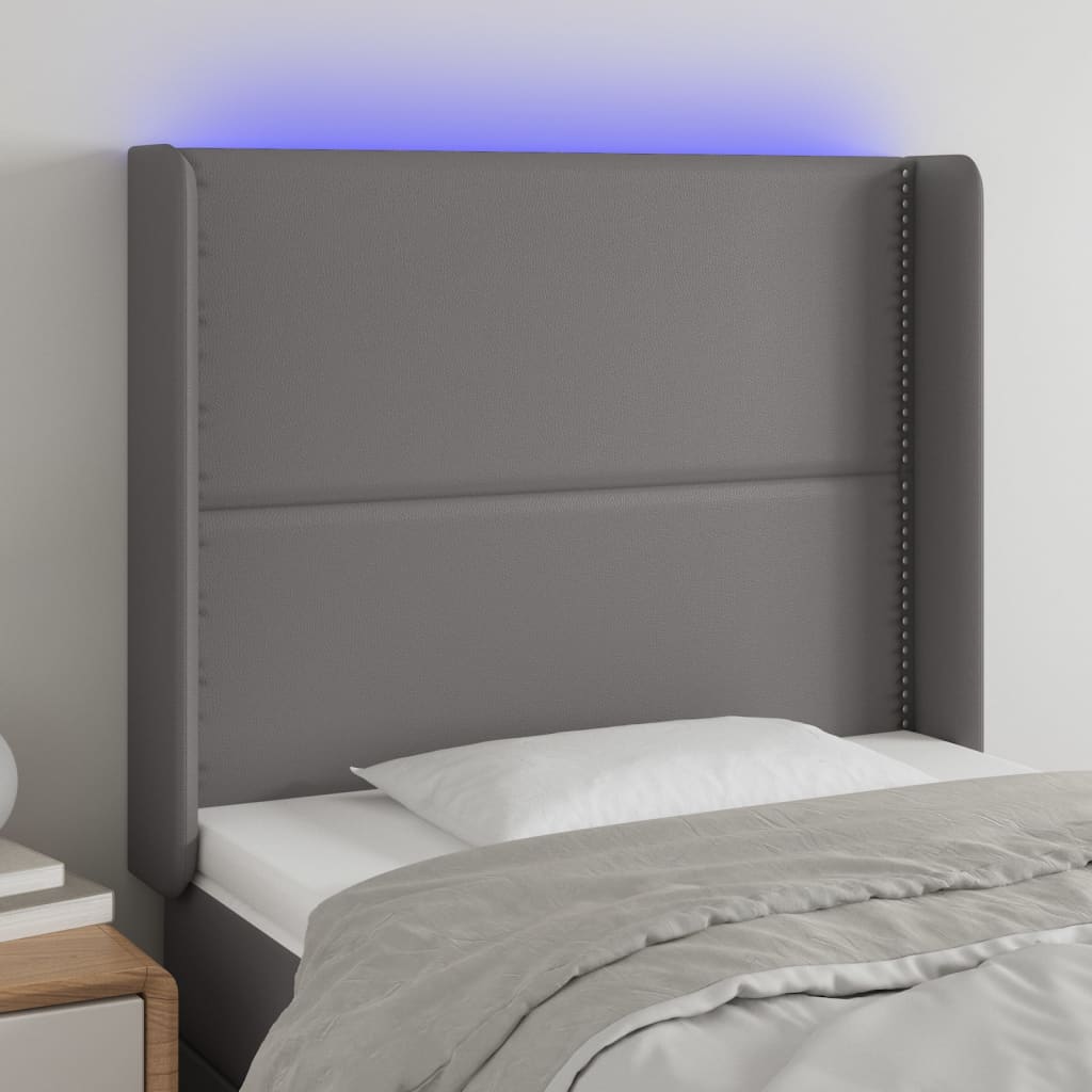 vidaXL Zagłówek do łóżka z LED, szary, 103x16x118/128cm sztuczna skóra