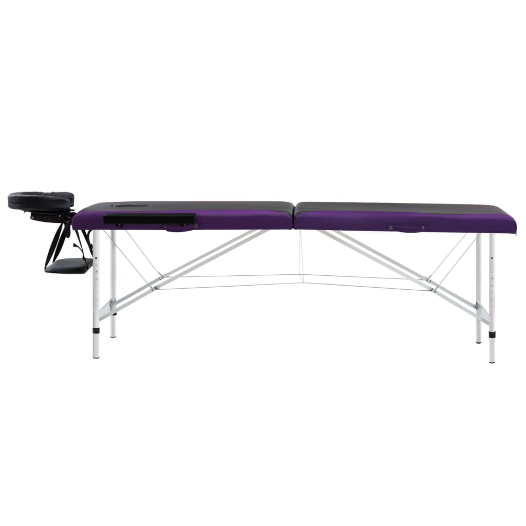 vidaXL Składany stół do masażu 2-strefowy, aluminium, czarno-fioletowy