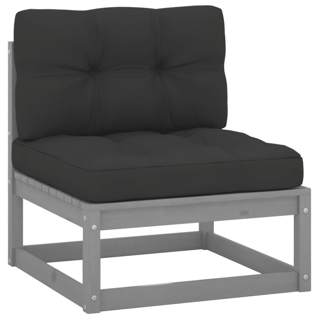vidaXL Ogrodowa sofa środkowa z antracytowymi poduszkami, szare drewno