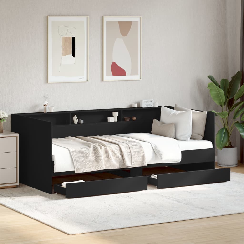 vidaXL Rama łóżka dziennego z szufladami, czarna, 75x190 cm