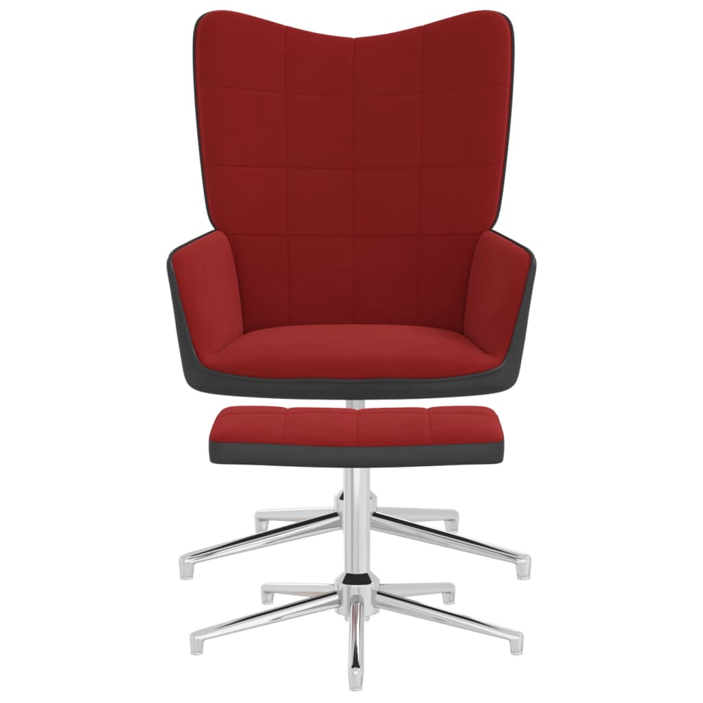 vidaXL Fotel z podnóżkiem, winna czerwień, aksamit i PVC