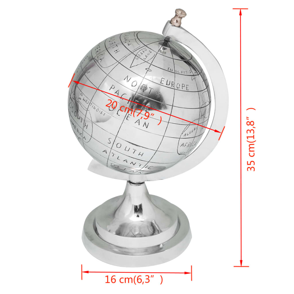 vidaXL Globus z podstawką, aluminium, srebrny, 35 cm