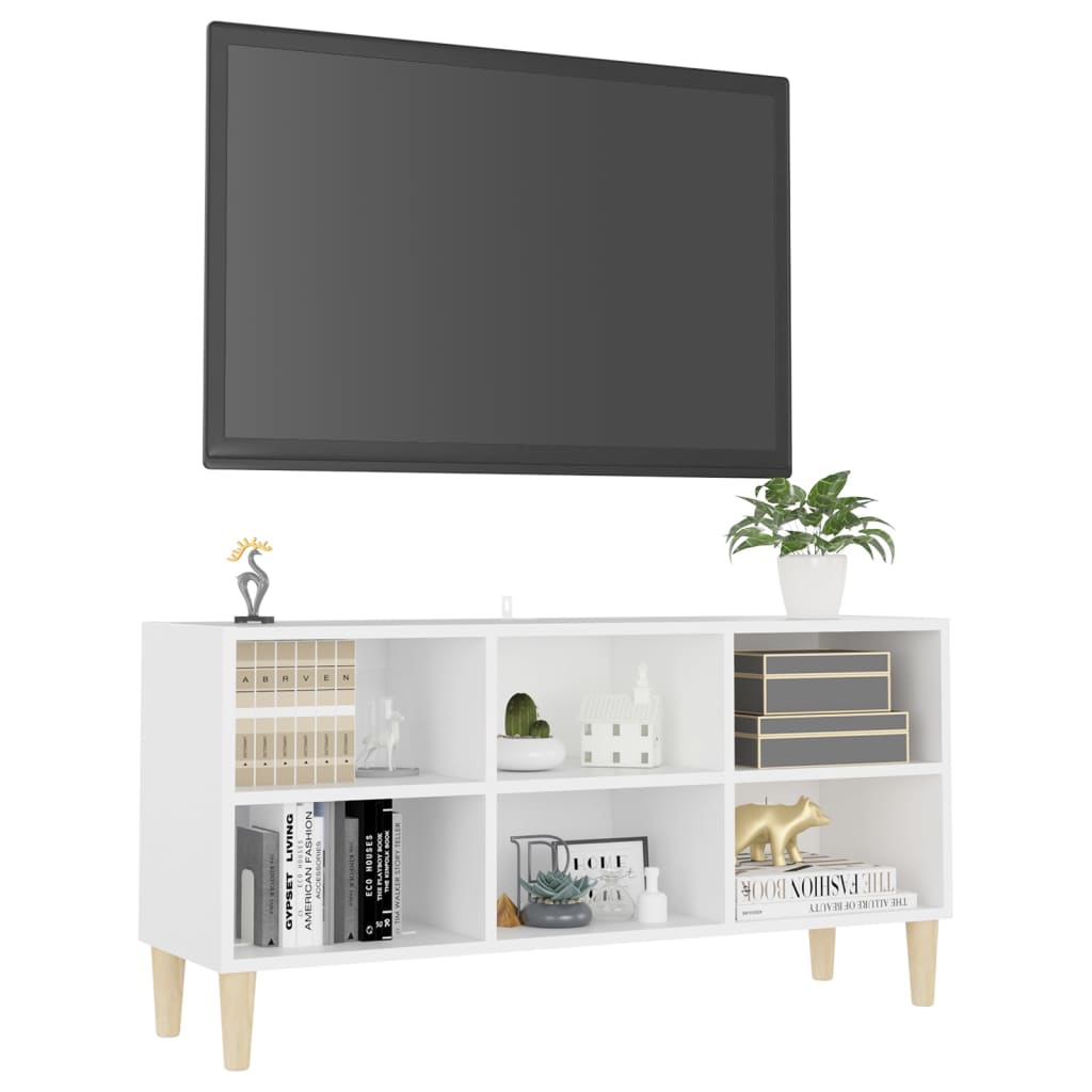 vidaXL Szafka TV z drewnianymi nóżkami, biała, 103,5 x 30 x 50 cm