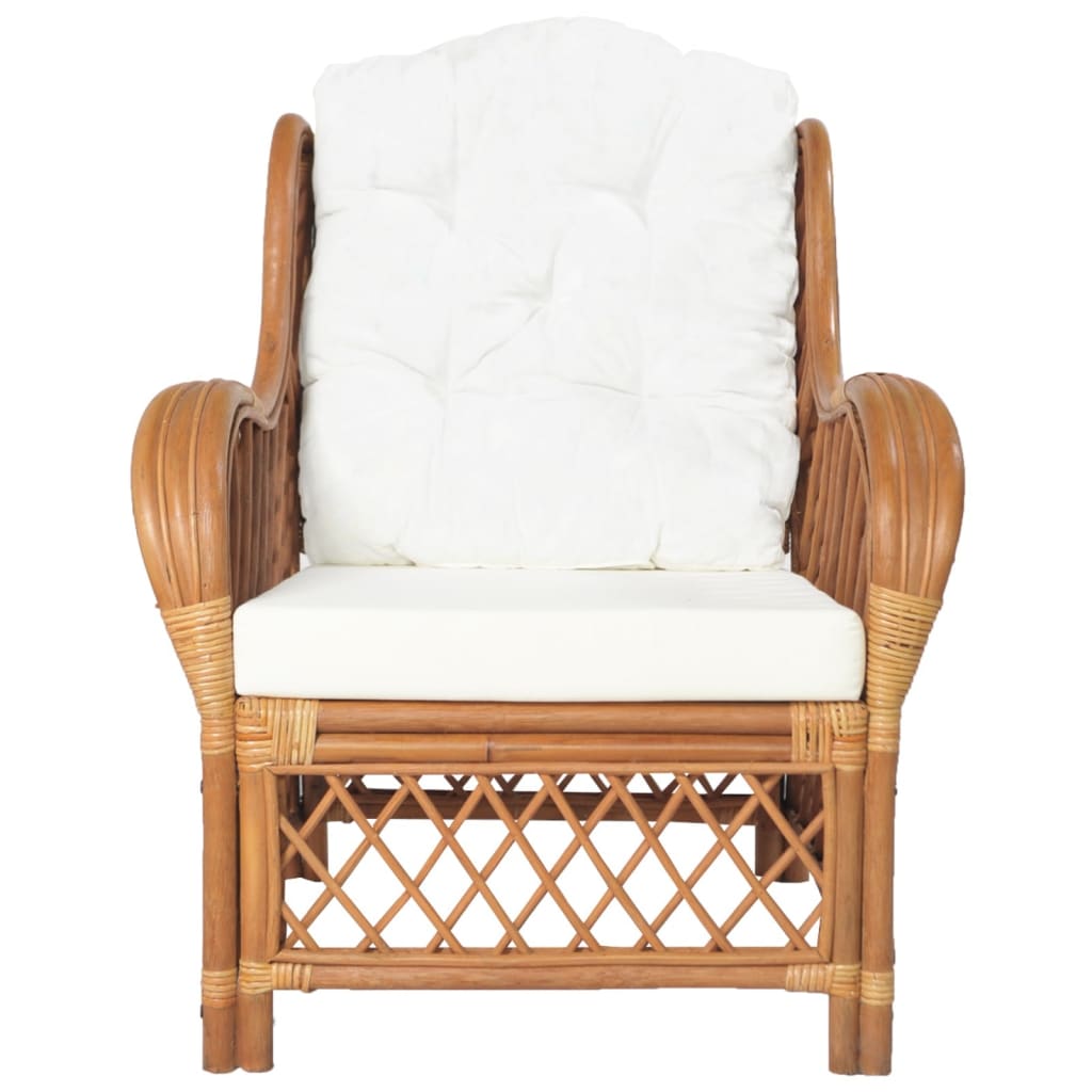 vidaXL Fotel z poduszką, jasnobrązowy, naturalny rattan i len