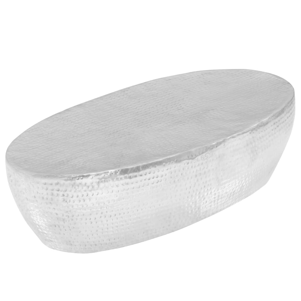vidaXL Stolik do kawy z młotkowanego aluminium, 100x50x28 cm, srebrny