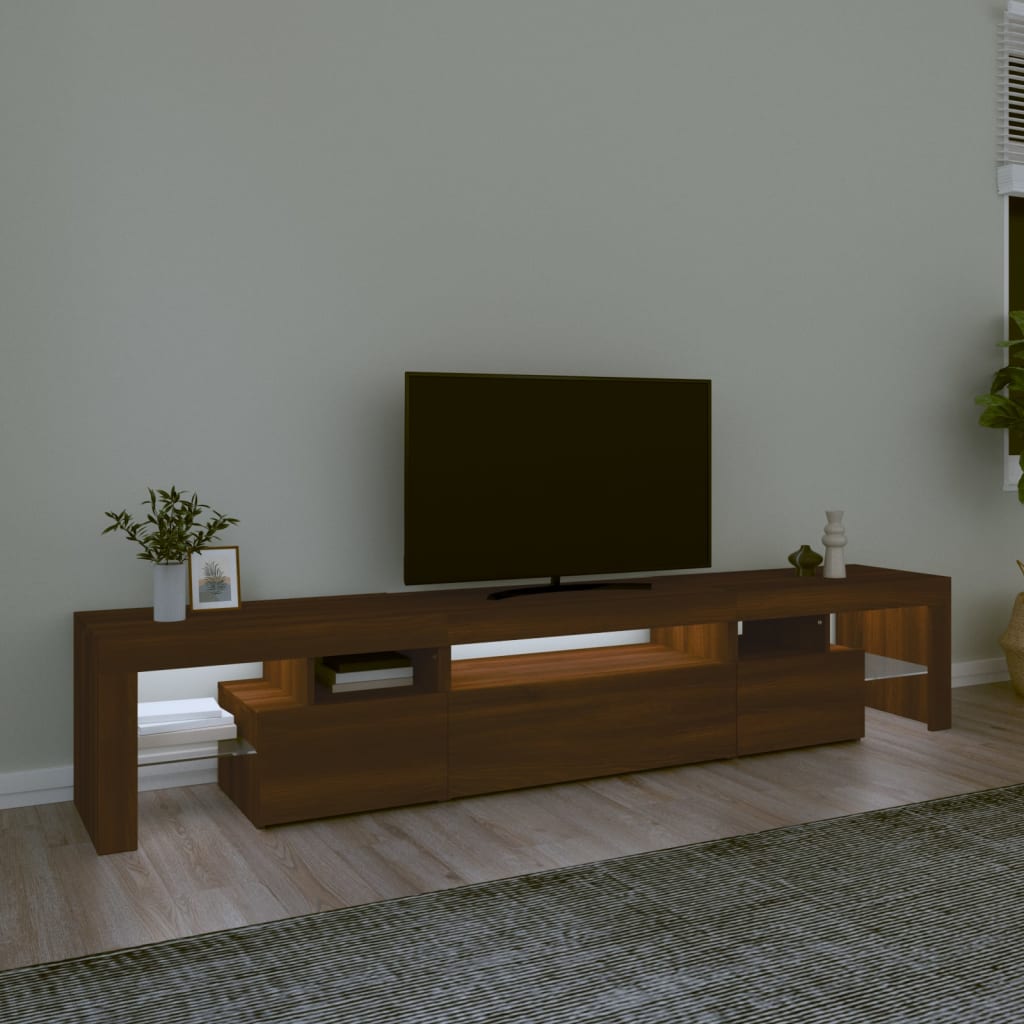vidaXL Szafka pod TV z oświetleniem LED, brązowy dąb, 215x36,5x40 cm