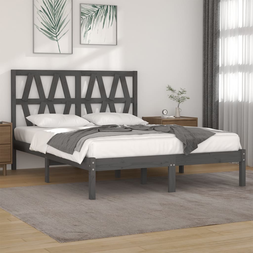 vidaXL Rama łóżka, szara, lite drewno sosnowe, 180x200 cm, Super King