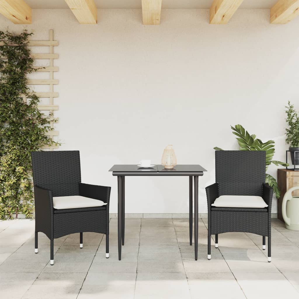 vidaXL Krzesła ogrodowe z poduszkami, 2 szt., czarne, polirattan