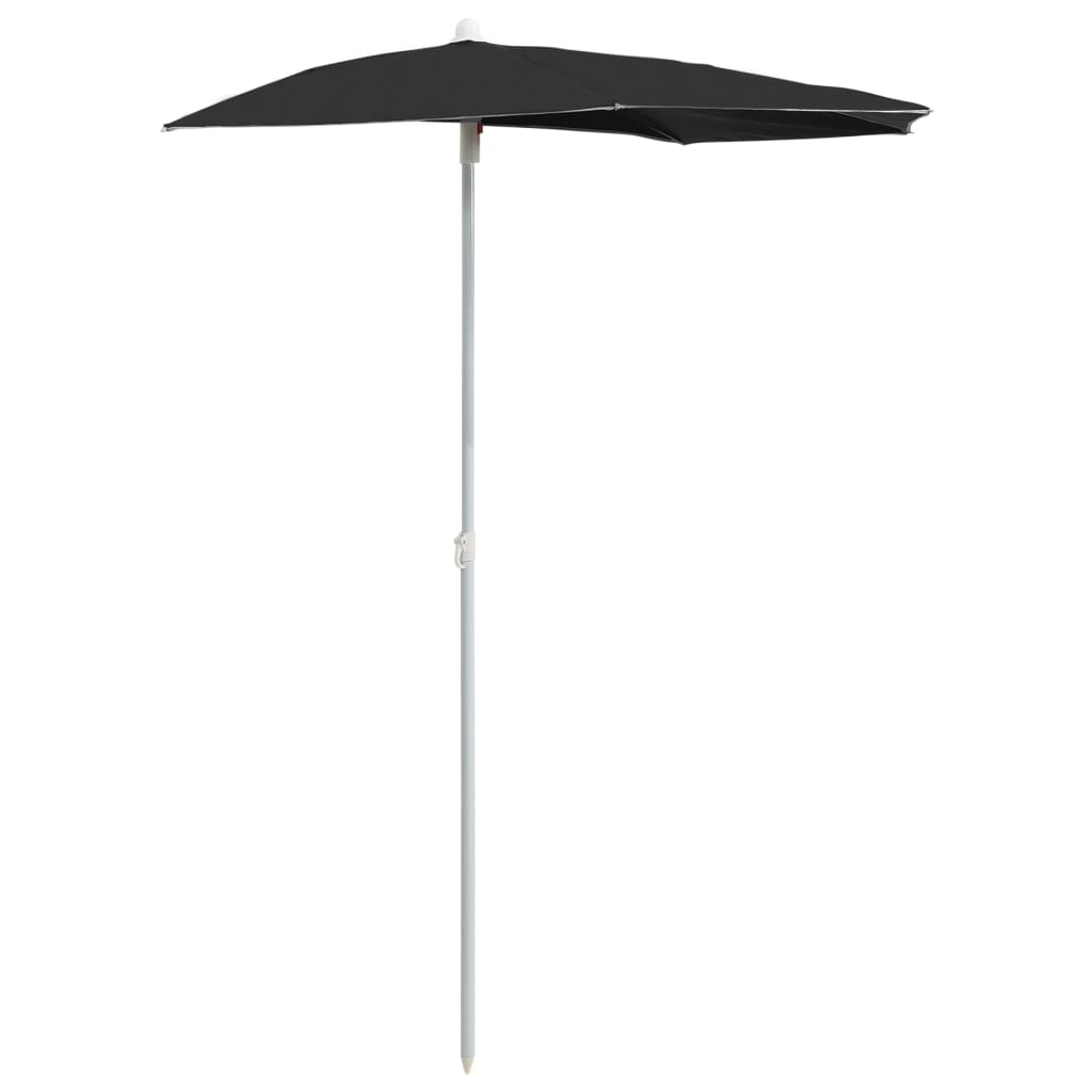 vidaXL Półokrągły parasol ogrodowy na słupku, 180x90 cm, czarny