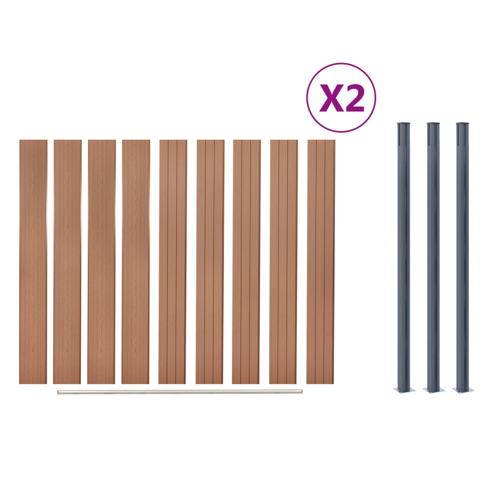 vidaXL Zestaw paneli ogrodzeniowych, brązowy, 353x186 cm, WPC