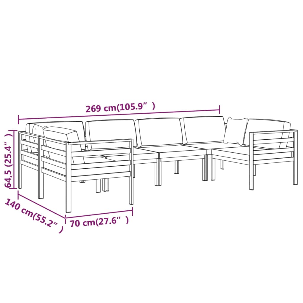 vidaXL 6-cz. zestaw mebli ogrodowych, poduszki, aluminium, antracyt