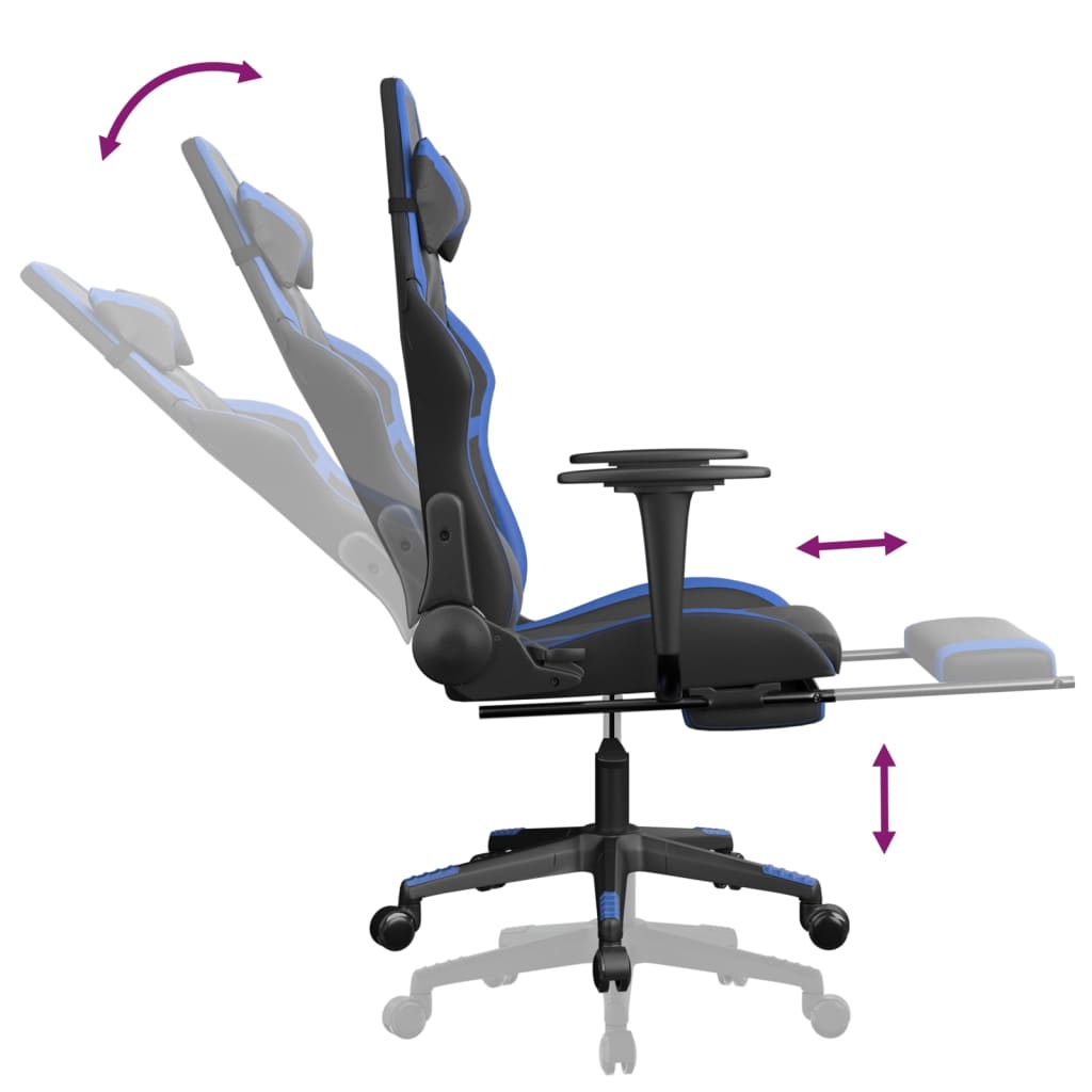 vidaXL Fotel gamingowy z podnóżkiem, czarno-niebieski, sztuczna skóra