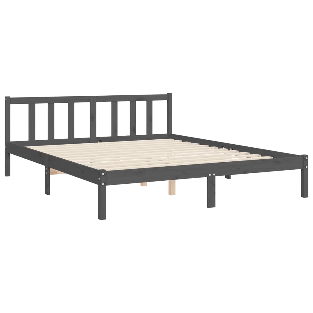 vidaXL Rama łóżka z wezgłowiem, szara, 160x200 cm, lite drewno