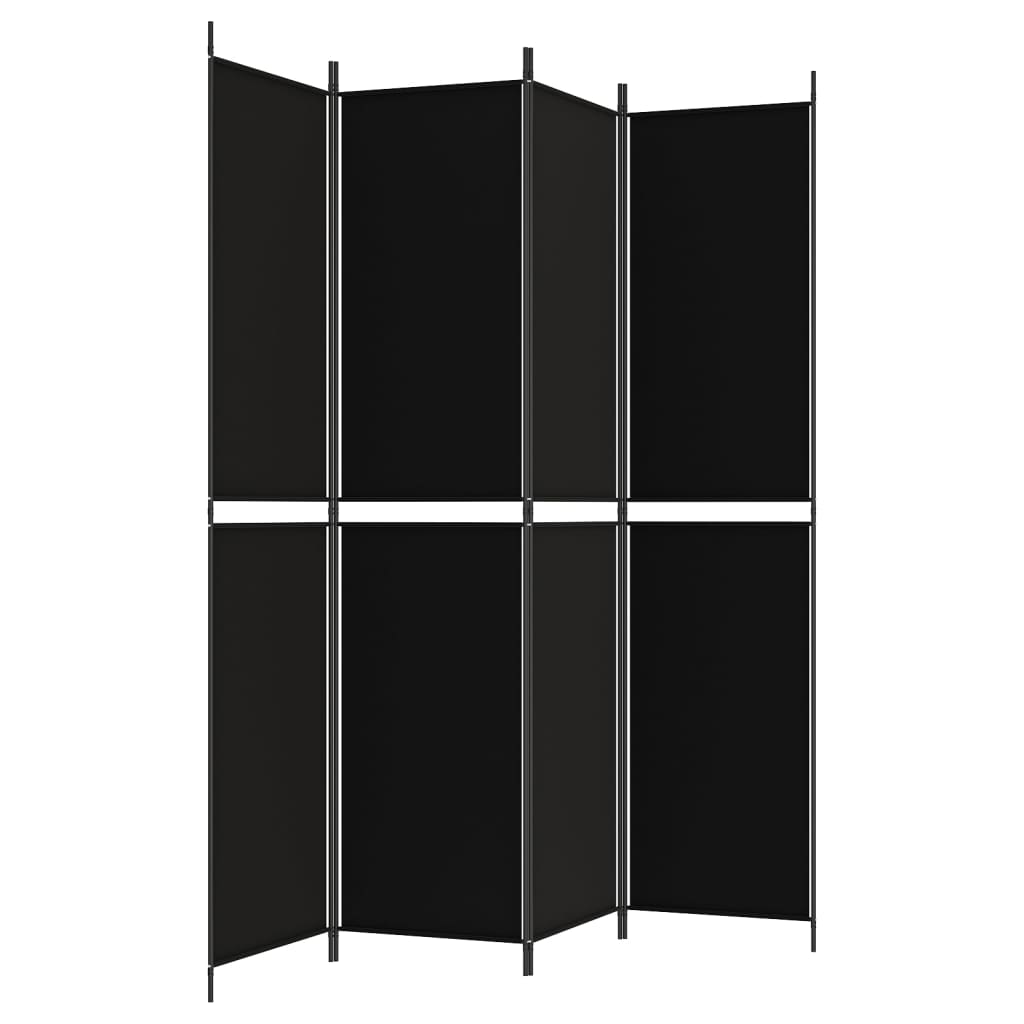 vidaXL Parawan 4-panelowy, czarny, 200x220 cm, tkanina