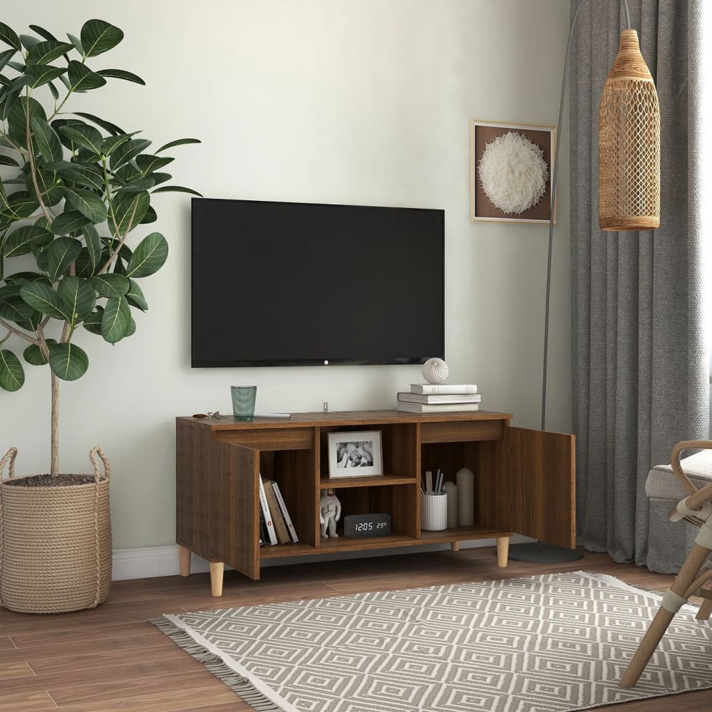 vidaXL Szafka TV, drewniane nóżki, brązowy dąb, 103,5x35x50 cm
