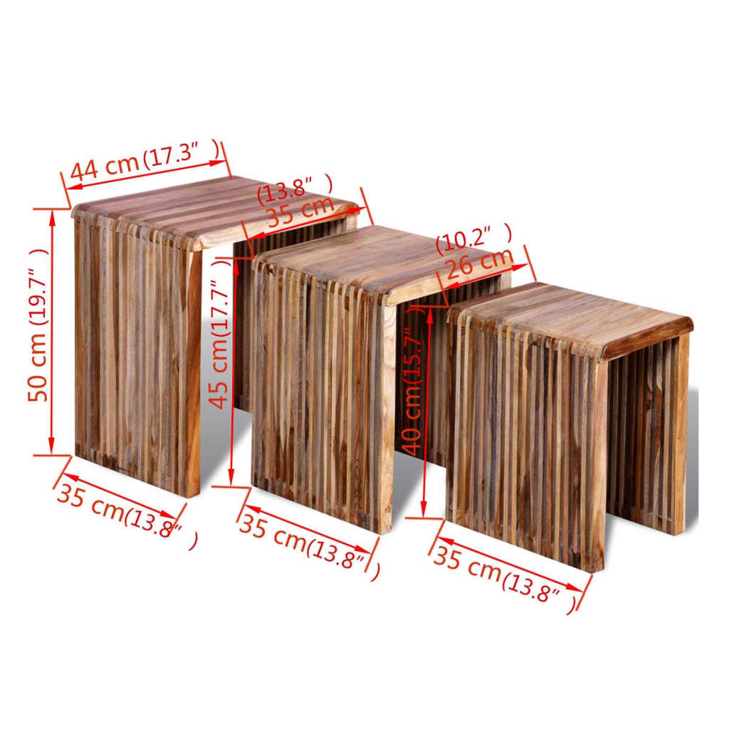 vidaXL Zestaw 3 stolików wsuwanych pod siebie, odzyskane drewno tekowe