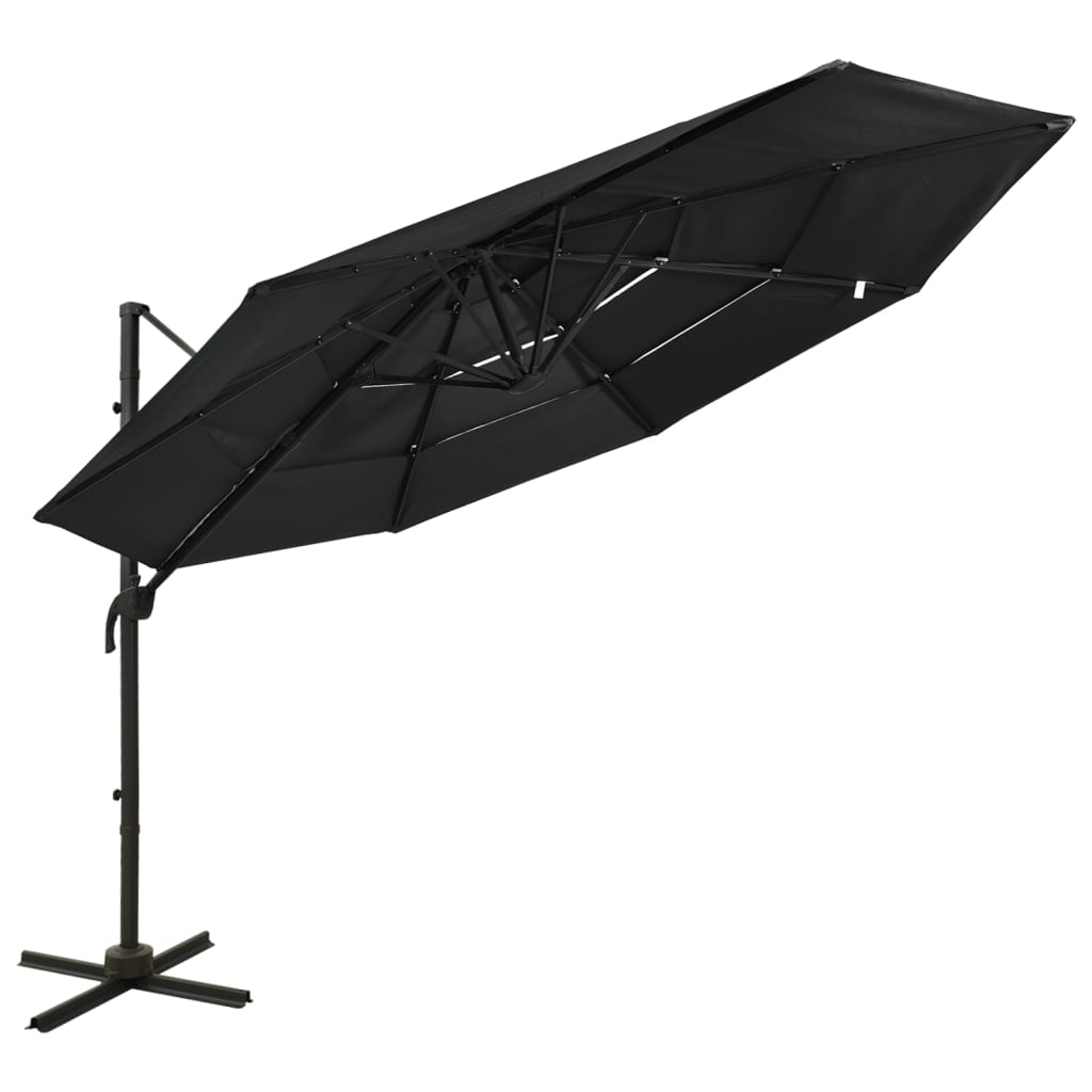 vidaXL 4-poziomowy parasol na aluminiowym słupku, czarny, 3x3 m