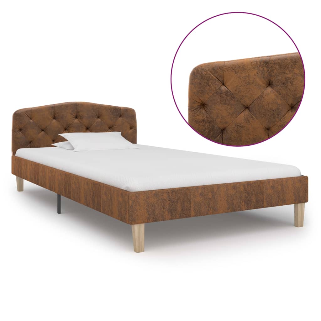 vidaXL Rama łóżka, brązowa, sztuczna skóra zamszowa, 90 x 200 cm