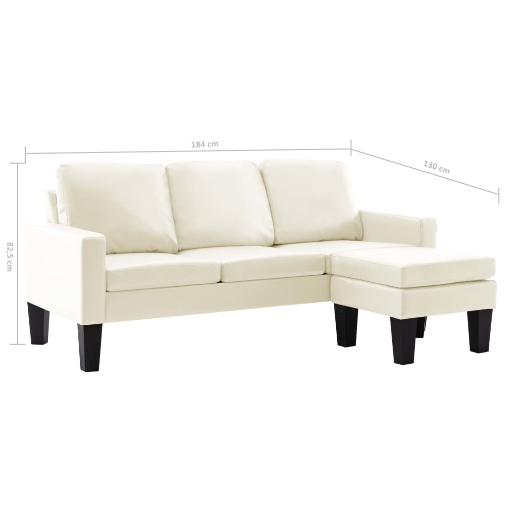 vidaXL 3-osobowa sofa z podnóżkiem, kremowa, sztuczna skóra