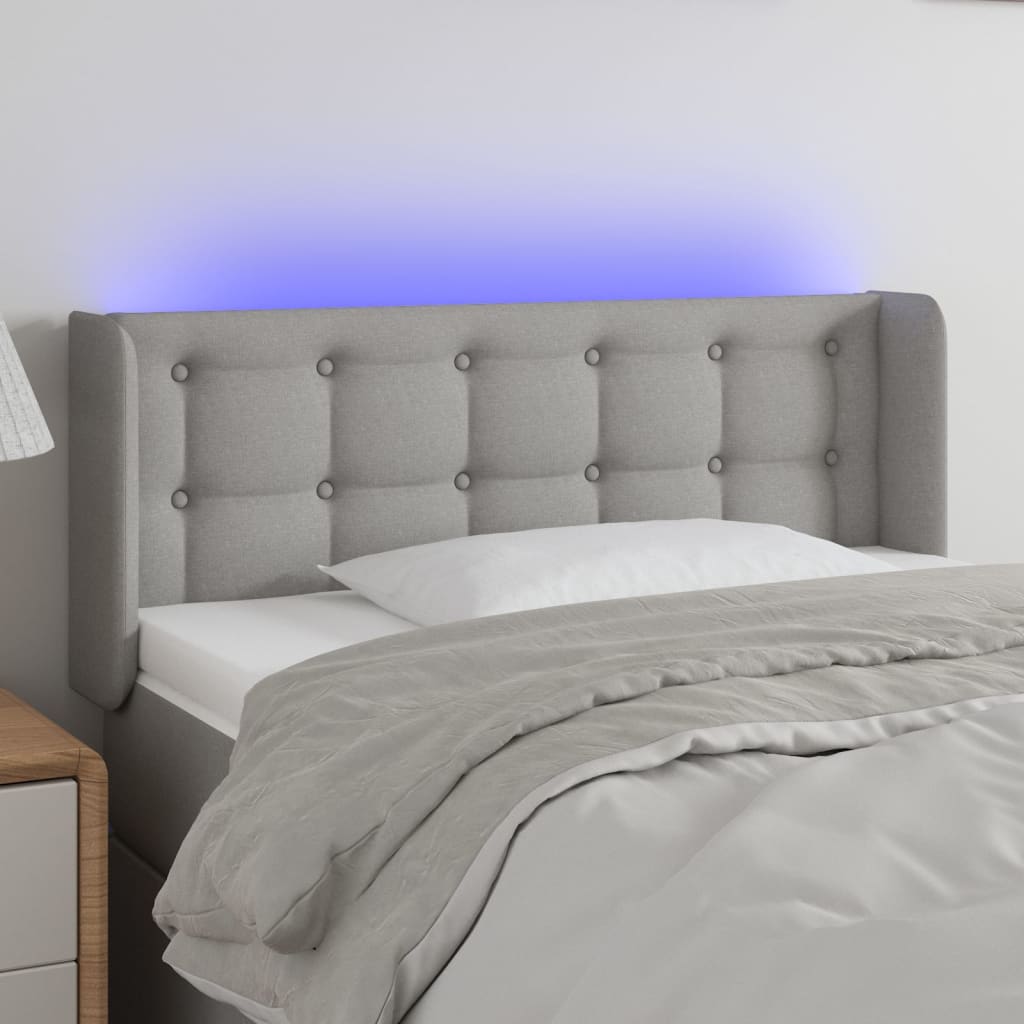 vidaXL Zagłówek do łóżka z LED, jasnoszary, 93x16x78/88 cm, tkanina