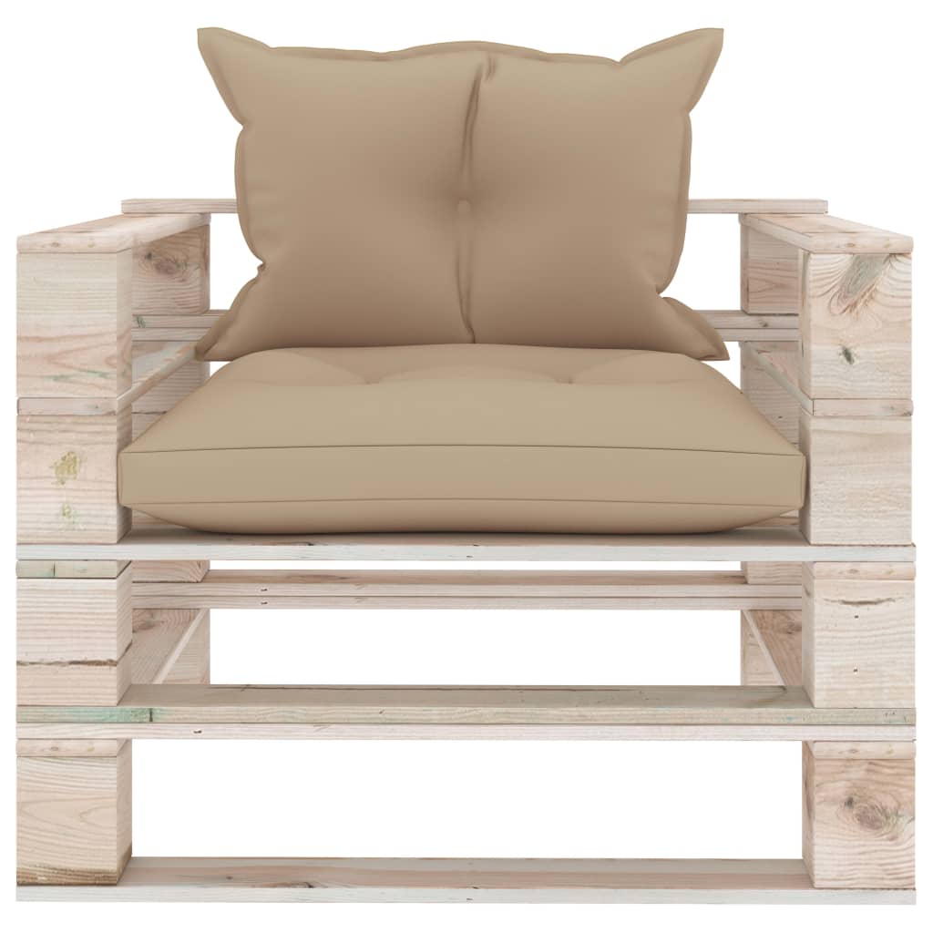 vidaXL Sofa ogrodowa z palet, z beżowymi poduszkami, drewno sosnowe