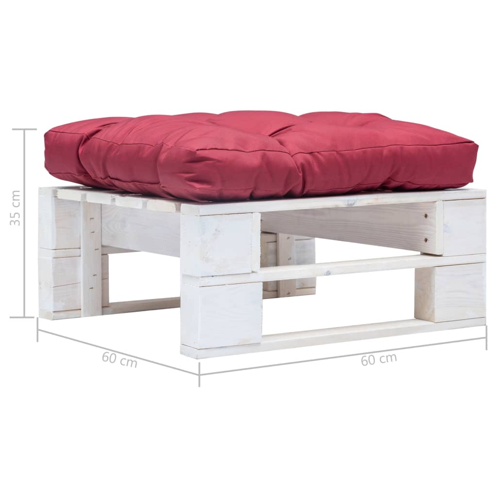 vidaXL Ogrodowy stołek z palet z czerwoną poduszką, biały, drewno