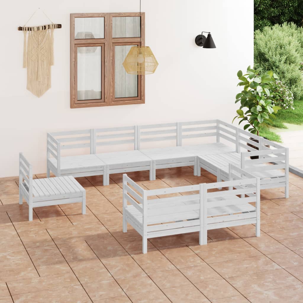 vidaXL 9-cz. zestaw wypoczynkowy do ogrodu, biały, drewno sosnowe