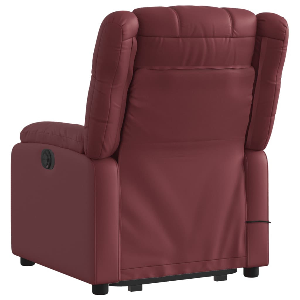 vidaXL Podnoszony fotel masujący, rozkładany, winna czerwień, ekoskóra
