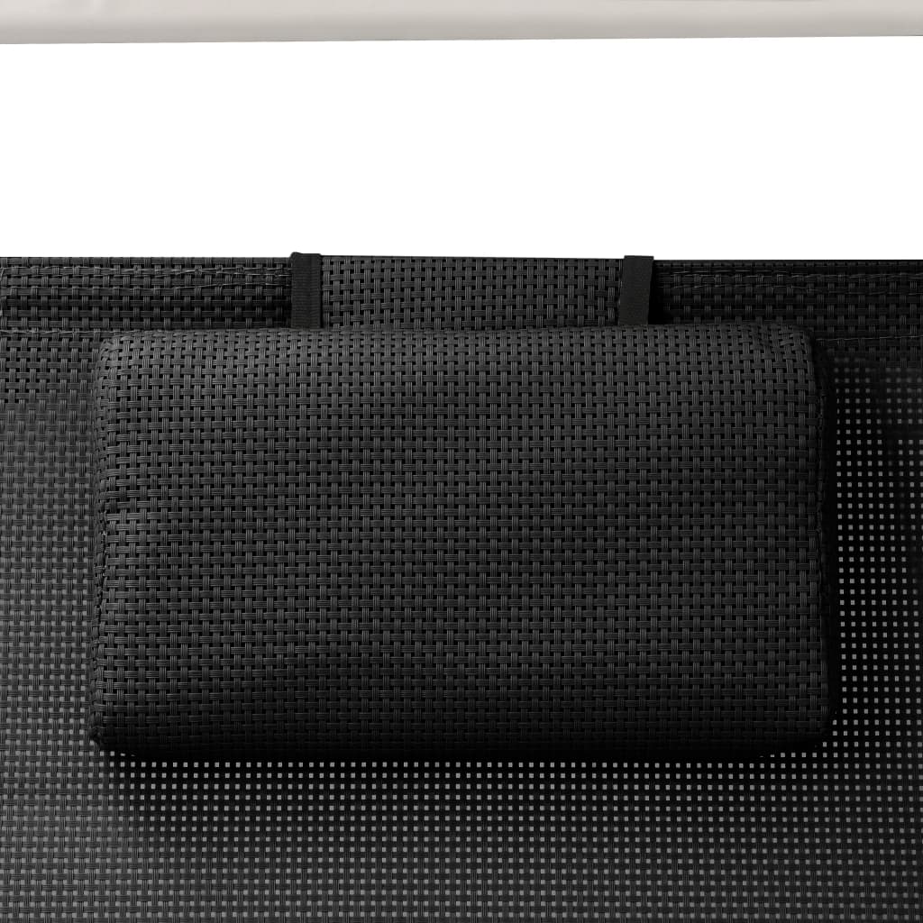vidaXL Podwójny leżak z baldachimem, tkanina textilene, czarny