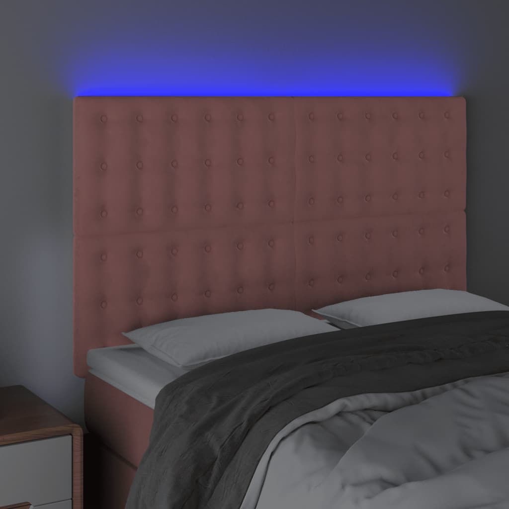 vidaXL Zagłówek do łóżka z LED, różowy, 144x5x118/128 cm, aksamit