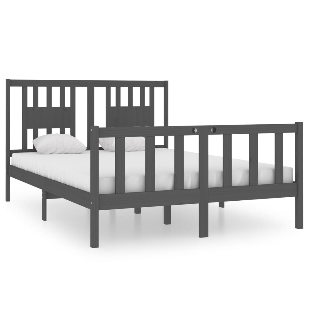 vidaXL Rama łóżka, lite drewno, szara, 135x190 cm, podwójna