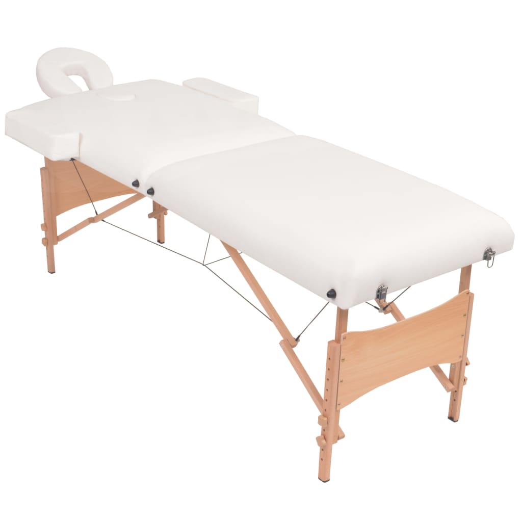 vidaXL Składany, 2-strefowy stół do masażu ze stołkiem, biały