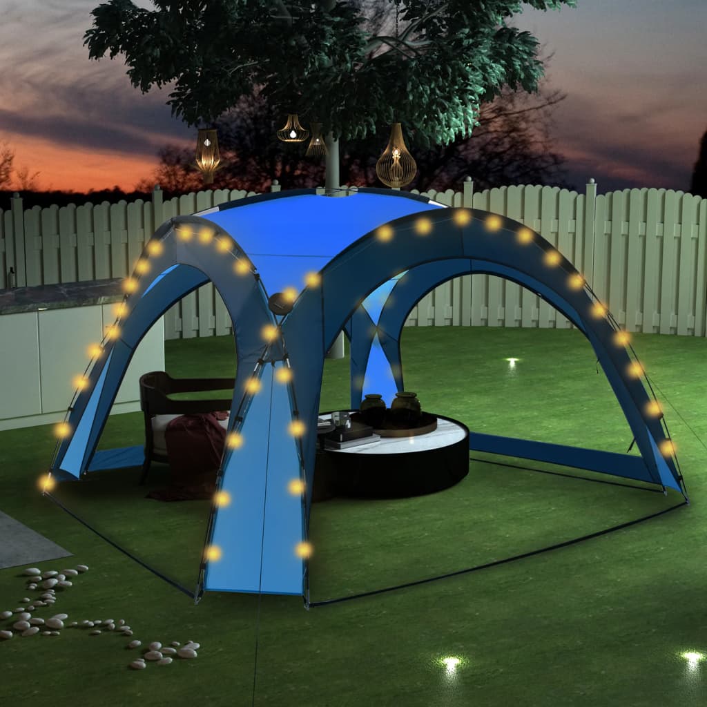 vidaXL Namiot imprezowy z LED i 4 ściankami, 3,6x3,6x2,3 m, niebieski